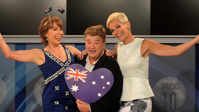 Channel 10 presenter Jonathans "Jono" Coleman from Lindfield has been awarded an OAM for service to the broadcast media industry, and to the community.bHere pictured at Channel 10 studios, Pyrmont with L-R Australian-British author Cathy Lette and Channel 10 presenter Jessica Rowe who have been appointed AM for mental health advocacy. Picture: ELENOR TEDENBORG