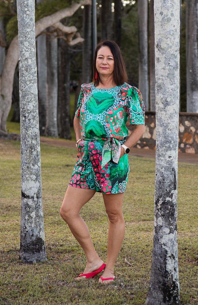 Slappa's Thongs creator Denise Dunn wears a dress from Ilma Ali's second runway show. Ms Ali's print has been brought to life by designer Ossum. Picture: Pema Tamang Pakhrin