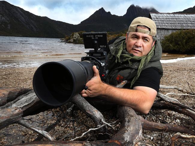 Max Moller while shooting a wildlife documentary at Cradle Mountain. Picture Chris Kidd