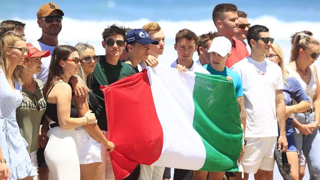 Friends of Gold Coast jockey Chris Caserta display the Italian flag in recognition of his heritage. Picture: Adam Head