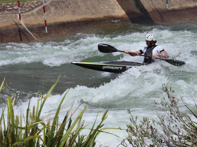 This is K1 and C1 slalom boater Daniel Watkins training at Penrith’s Whitewater Stadium today. Picture: Danielle Jarvis