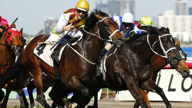 Preferment surges to victory to win the Turnbull Stakes. Picture: Colleen Petch