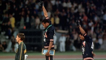 Australia’s Peter Norman, Tommie Smith and John Carlos at the 1968 Olympics