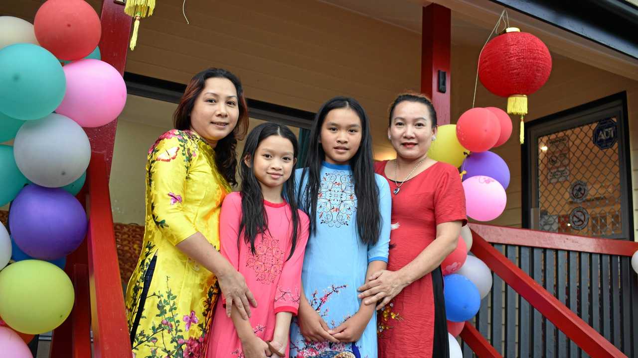 IN BUSINESS: Nina Tran, Isabella Nguyen, Sienna Nguyen and Christina Tran welcome their first customers to Sint's Traditional Vietnamese and Chinese Restaurant. Picture: Francis Witsenhuysen