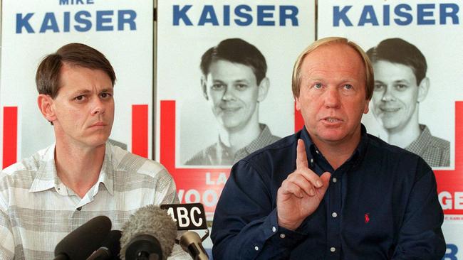 Mike Kaiser, left, with former Queensland premier Peter Beattie in 2000. Picture: Grainger Laffan