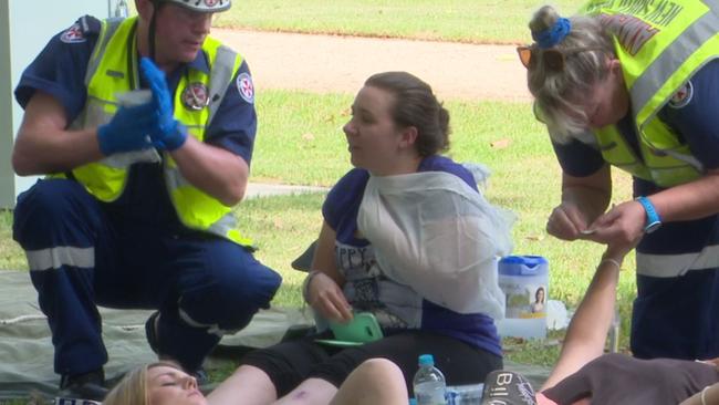 An injured passenger is treated by paramedics. Picture: TNV