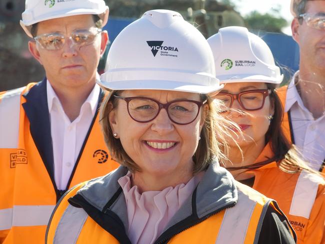 Premier Jacinta Allan at the SRL Clarinda construction site. Picture: Luis Enrique Ascui