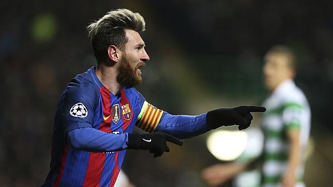 Barcelona's Lionel Messi celebrates after scoring.