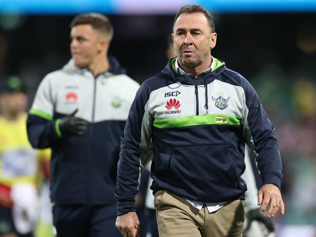 SYDNEY, AUSTRALIA - OCTOBER 09:  Raiders coach Ricky Stuart looks on during the NRL Semi Final match between the Sydney Roosters and the Canberra Raiders at the Sydney Cricket Ground on October 09, 2020 in Sydney, Australia. (Photo by Cameron Spencer/Getty Images)