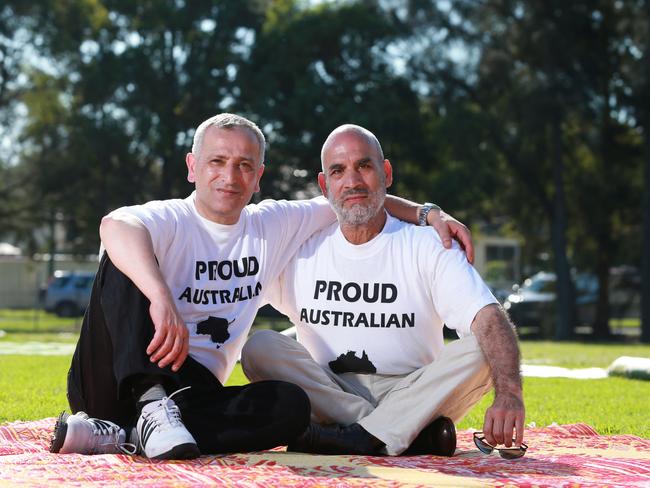 Mamdouh Elomar (right) and his friend Dr Jamal Rifi who both grew up on the same street in Tripoli, Lebanon before emigrating to Australia. Picture: Britta Campion.
