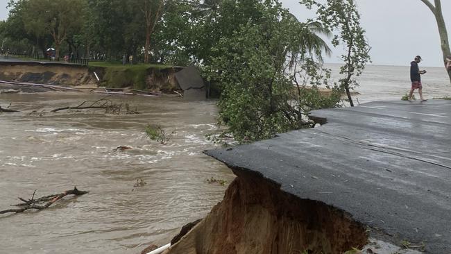 Shocking road damage along Casuarina St in Holloways Beach following Cyclone Jasper. Picture: Cairns Regional Council