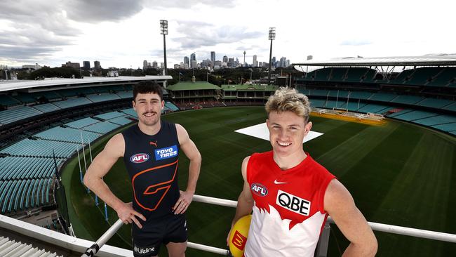 Young Swan Chad Warner, pictured with Giant Lachie Ash ahead of Sydney Derby XXIV, is enjoying a great season. Picture: Phil Hillyard