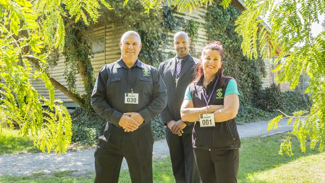 Former police officer Naomi Oakley (right), who now runs a security firm that looks after teenage parties, with her colleagues Ian Saunders and Omar Coles. Picture: Valeriu Campan