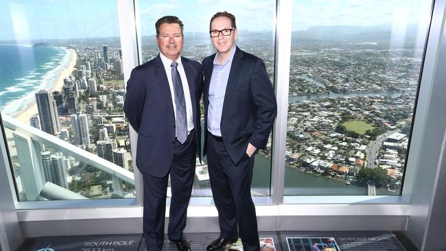 BPS Technology CEO Iain Dunstan and George Lawson from Alipay launch Alipay, which allows Chinese visitors to pay via their smartphones. Picture: Glenn Hampson