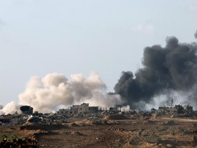 Smoke billowing over the Palestinian territory during Israeli bombardment. Picture: AFP