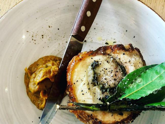 Porchetta, rolled and roasted pork belly, from the new Italian eatery, Osteria Coogee.