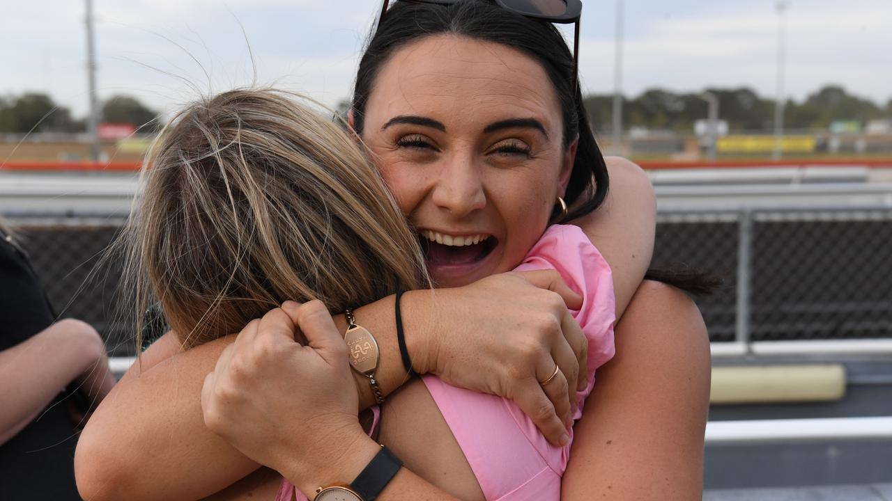 Morgan Pitches and Trish Voukolos celebrate a win at Darwin Ladies Day. Picture: (A)manda Parkinson