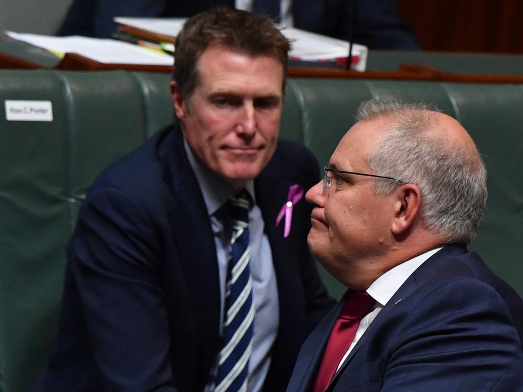 Attorney-General Christian Porter in the House of Representatives with Prime Minister Scott Morrison. Picture: Sam Mooy/Getty Images