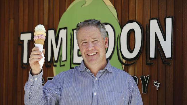 Tim Marwood’s giant ice cream has been stolen from the Port Campbell Ice Creamery. Pictured is Tim in happier days. Picture: David Caird