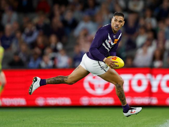 Michael Walters of the Dockers in action during the 2024 AFL Round 2 match between the North Melbourne Kangaroos and the Fremantle Dockers. (Photo by Dylan Burns/AFL Photos via Getty Images)