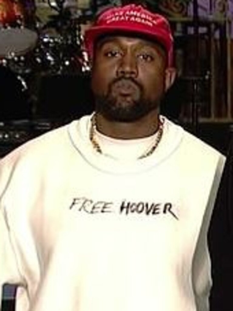 Kanye West, not winning any friends at SNL with his choice of attire. Picture: NBC