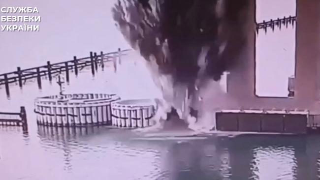 The Kerch Bridge connecting Crimea with Russia has been seriously damaged by an underwater explosion. Picture: AFP