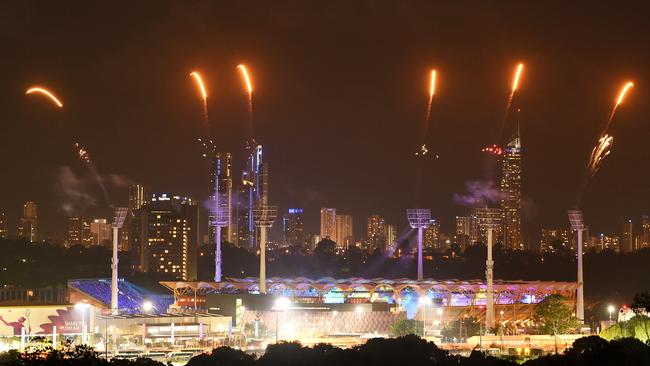 Fireworks coming off the stadium (AAP Image/Dave Hunt)