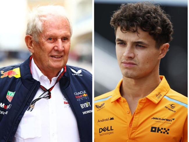 Helmut Marko and Lando Norris. Photos: Getty Images