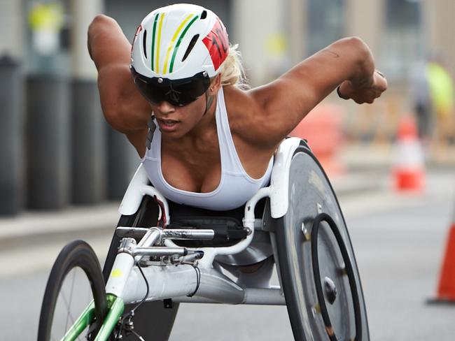 Madison de Rozario on her way to victory in the Oz Day 10km last year.