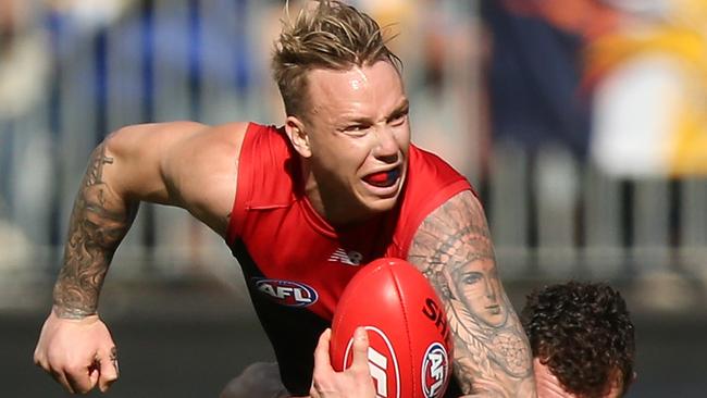 James Harmes did a number on West Coast prime mover Luke Shuey. Picture: Getty Images