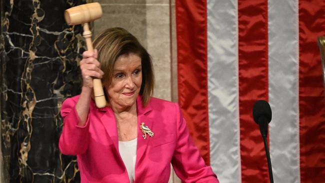 Nancy Pelosi, holding the gavel, after ending the 117th Congress. Picture: Mandel Ngan/AFP