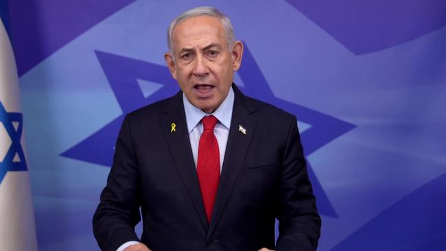 Israeli Prime Minister Benjamin Netanyahu makes a televised statement in Jerusalem on Tuesday.