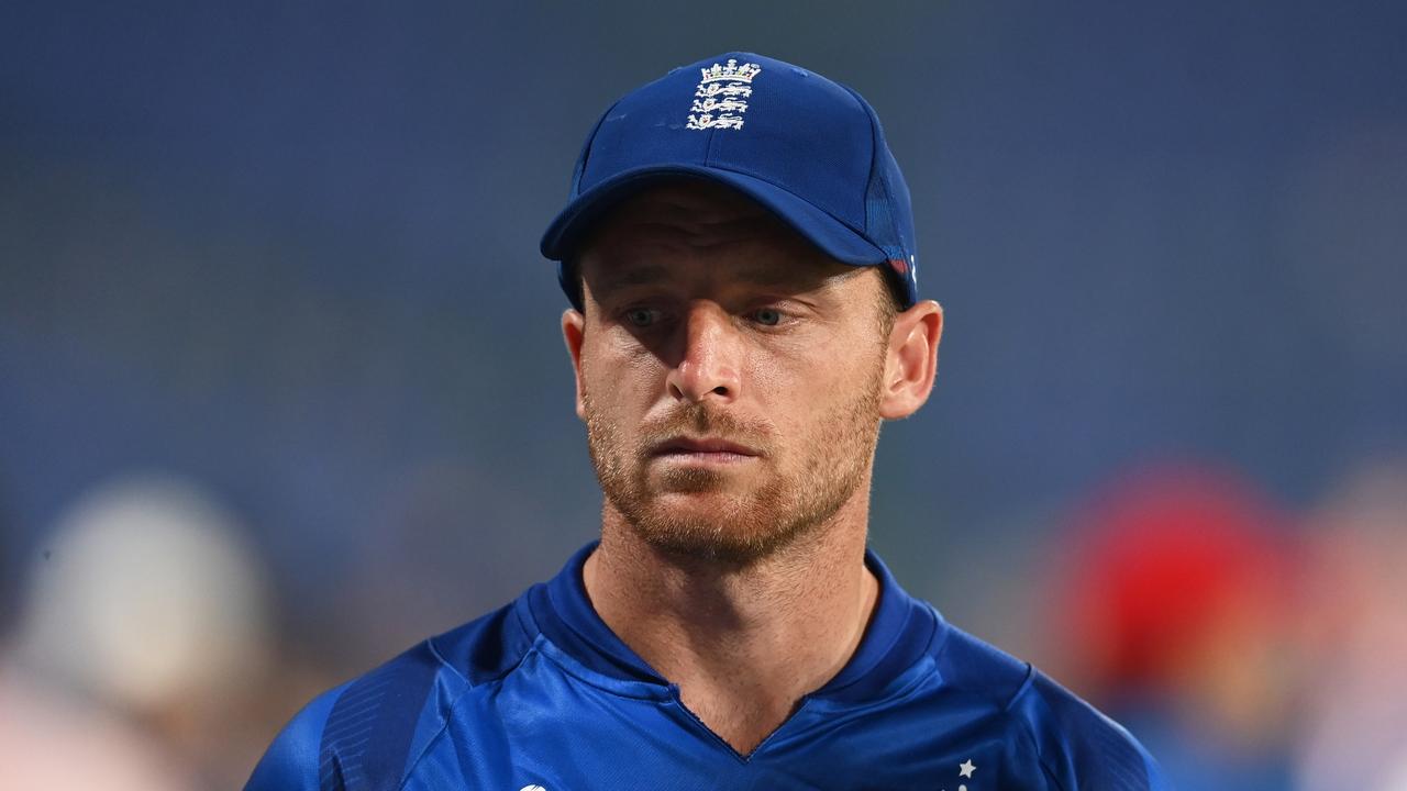 Jos Buttler has no answers right now. (Photo by Gareth Copley/Getty Images)