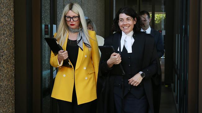 Elaine Stead, left, and barrister Sue Chrysanthou leave the Federal Court on Tuesday. Picture: Jane Dempster