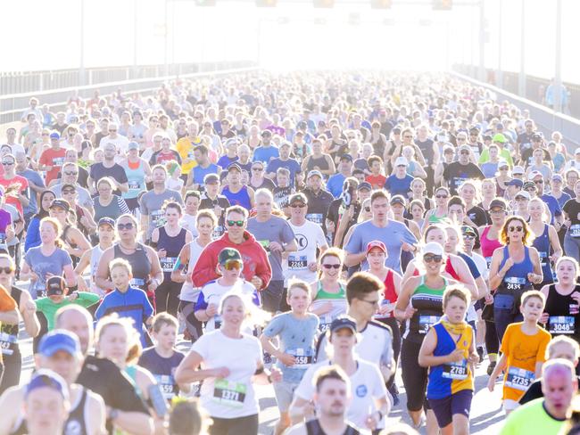 Run the Bridge Fun Run 2020 across Tasman Bridge. Picture: RICHARD JUPE