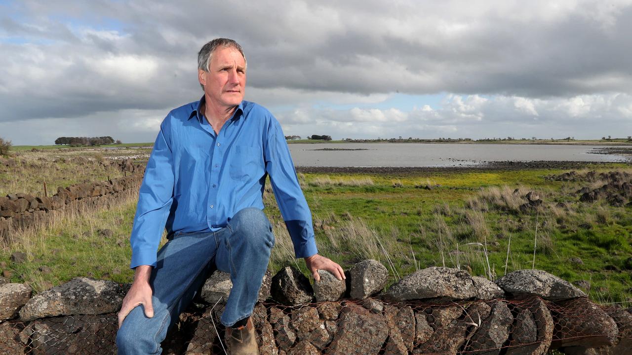 Hamish Cumming at brolga flocking site near his property in Darlington, Victoria. Picture: David Geraghty.