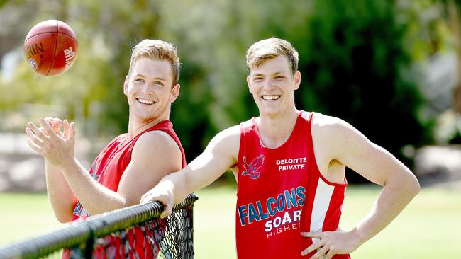 Sam Smith kicked three goals for Flagstaff Hill on Saturday, while Sam Tharaldsen was among the Falcons’ best. Picture: Naomi Jellicoe