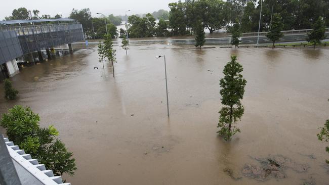 Gold Coast flooding at the rear of the Robina Hospital. Picture: NIGEL HALLETT