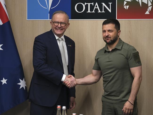 Prime Minister Anthony Albanese meets with President of Ukraine, Volodymyr Zelenskyy at the NATO Summit in Vilnius, Lithuania in 2023. Picture: The Australian.