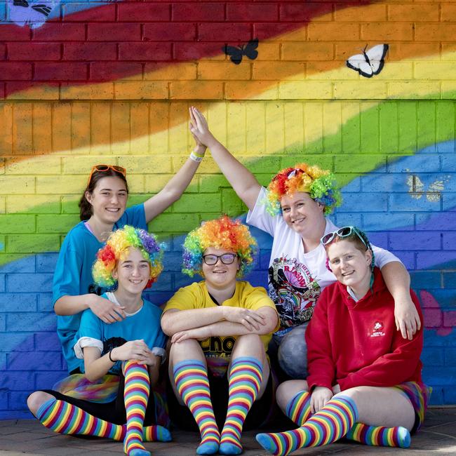 Stawell Secondary College Year 12 students, excited for the Colour Run in support of Dolly’s Dream: L-R Hope Broome, Breanne Howat-Harvey, Jessica Meyer, Cloe Richards and Zia Richards. Picture: Zoe Phillips