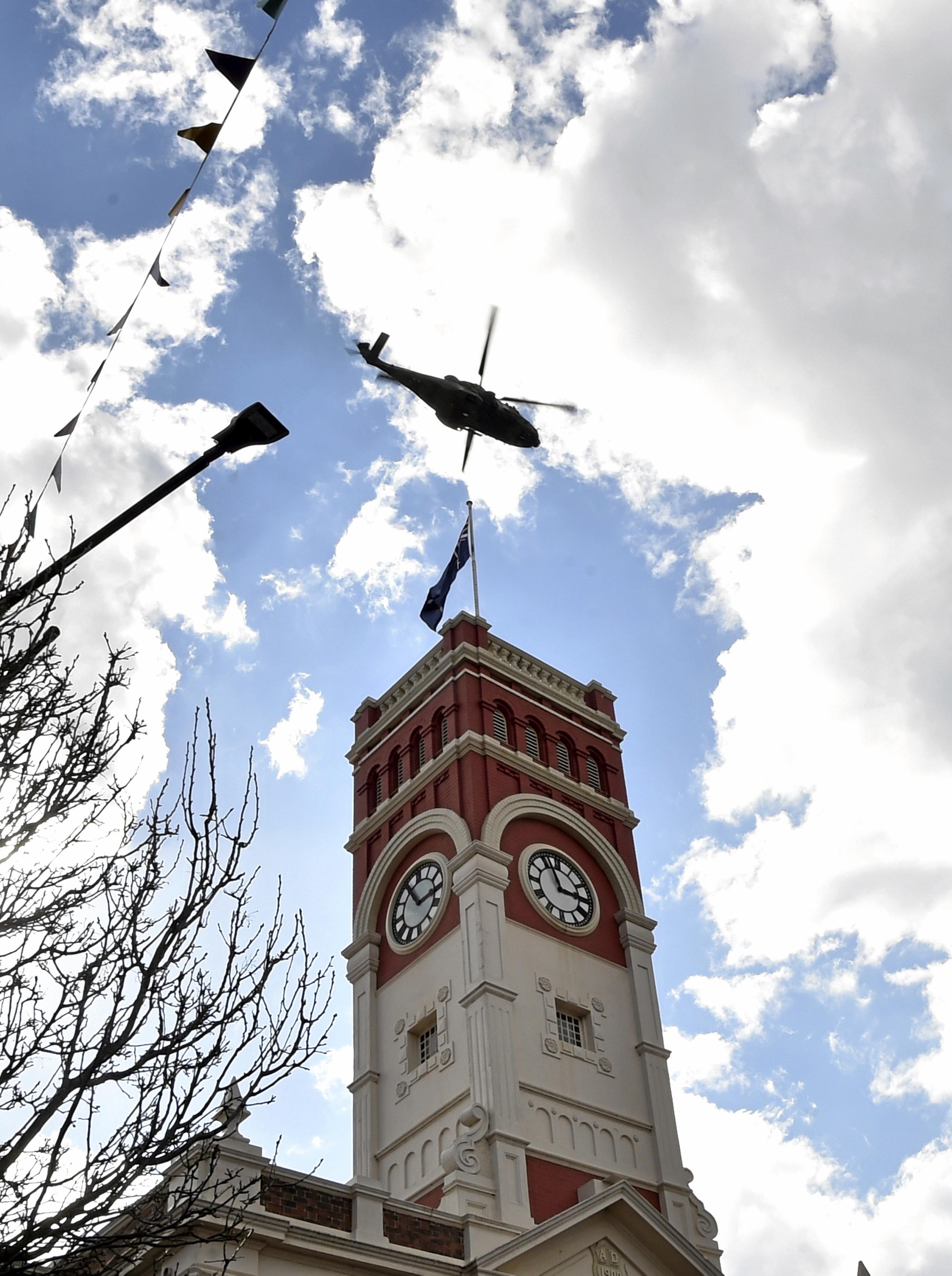 Flyover City Hall. Visitors to the 70th Carnival of Flowers were treated to a Freedom of the City ceremony.  Carnival of Flowers 2019: Freedom of the City. September 2019. Picture: Bev Lacey