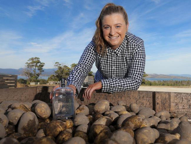 TAS COUNTRY: Ruby Daly from Hellfire Vodka made from potatoes on her family's Boomer Bay farm Picture: LUKE BOWDEN