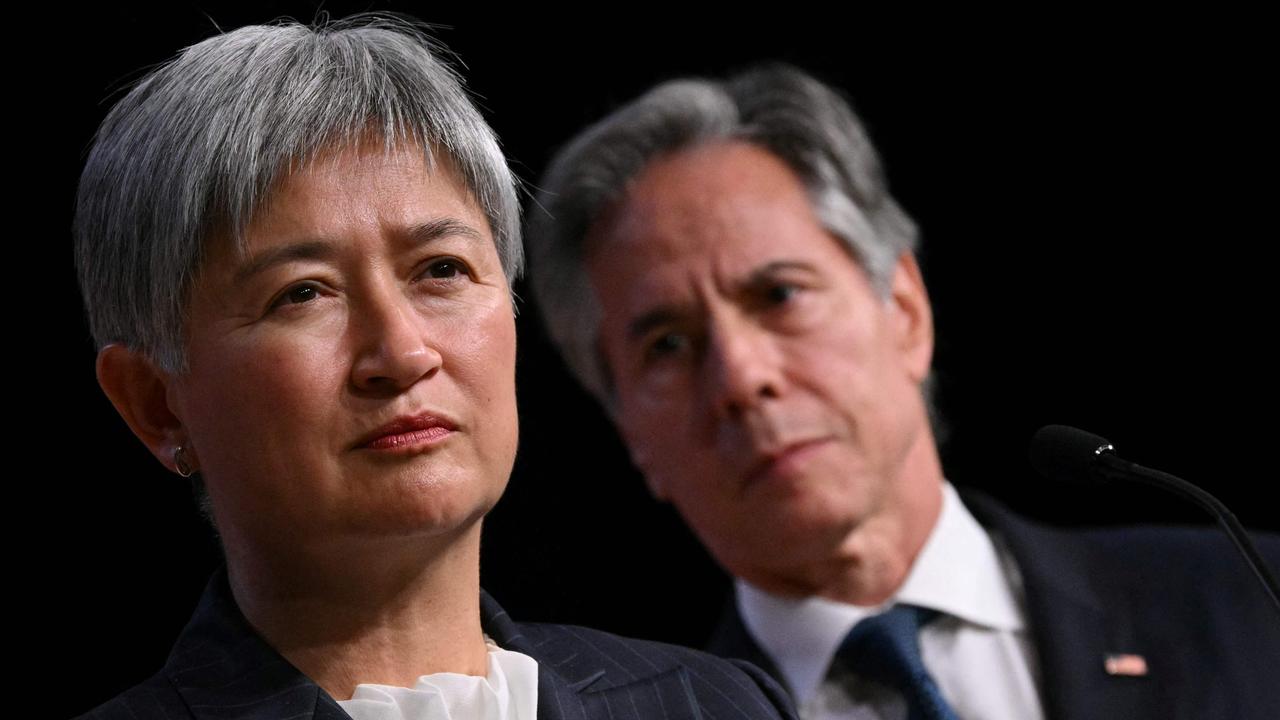 US Secretary of State Antony Blinken and Australian Foreign Minister Penny Wong at the US Naval Academy in Annapolis. Picture: Drew Angerer/AFP