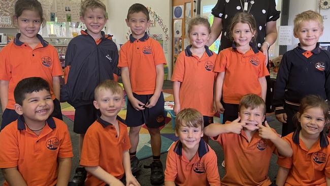 St Joseph’s Primary School Bracken Ridge Prep Orange: Back row: Chloe, Ted, Neo, Layla, Lilia and Austin. Front row: Ethan, Luca, Marcus, Clarke and Sophie. Teacher: Kristy Spence. PHOTO: Danielle Noney