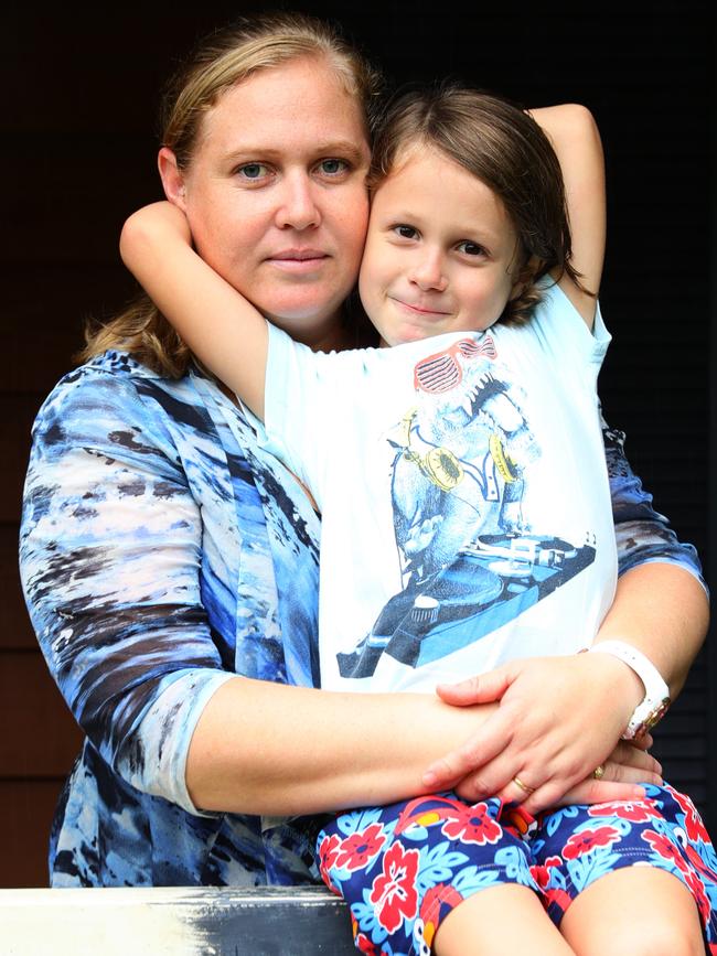 Sunshine Coast mum Samantha Poole with 5-year-old son Regan. Picture: Lachie Millard