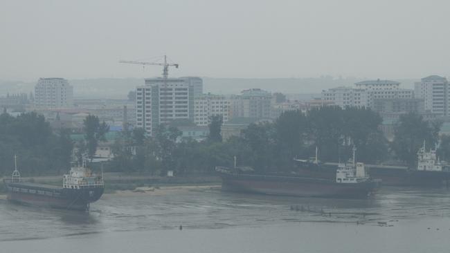 The view from Dandong, China, across the Yalu River to Samjiyon in North Korea. Picture: Zhang Yufei