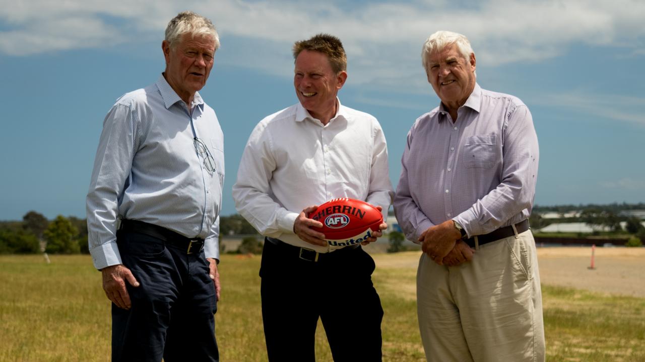 David Parkin, board candidate Tim Shearer and Peter Hudson at the site in Dingley.