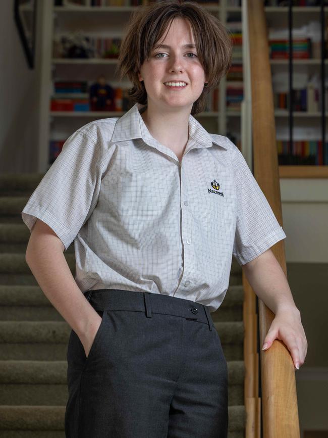 Teen Parliament student Toby is advocating for more surgeons to perform top surgery for transgender adults. Picture: Ben Clark