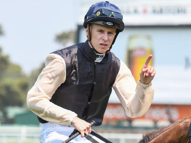 Jockey Fred Kersley returns to scale after riding Ryan's Fender to victory in race 1, the The Big Screen Company Handicap, during Caulfield Orr Stakes at Caulfield Racecourse in Melbourne, Saturday, February 8, 2020. (AAP Image/Vince Caligiuri) NO ARCHIVING, EDITORIAL USE ONLY