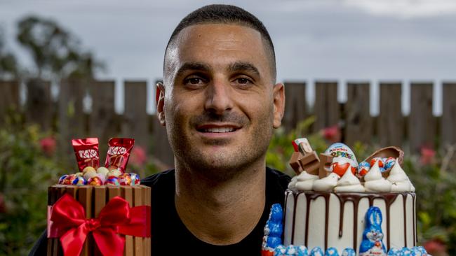 My Favourite Baker owner Nico Thuret with a Kit Kat Nest Cake and a Kindy Bunny Cake. Picture: Jerad Williams